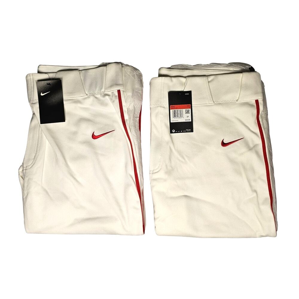 (2) Nike Team Mens Large Baseball Pants White With Red Logo/Stripe Set of 2 NWT